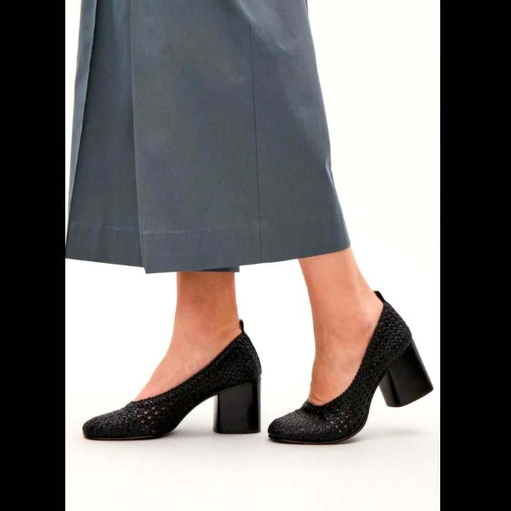 COS black leather breaded slip on pumps. Size 7. Excellent used condition